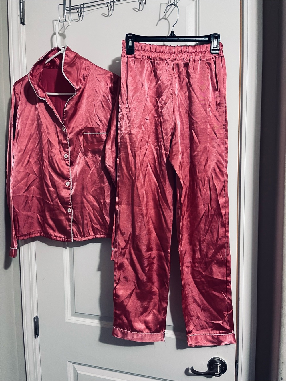 Women’s Satin Blouse in Deep Wine Pink
